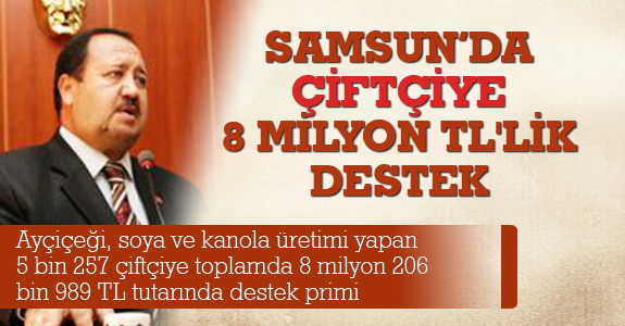 Samsun ' da çiftçiye 8 milyon TL ' lik destek
